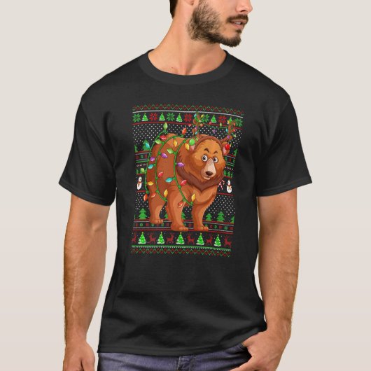 Ugly Xmas Sweater Style Lighting Grizzly Bear Chri Tシャツ (正面)
