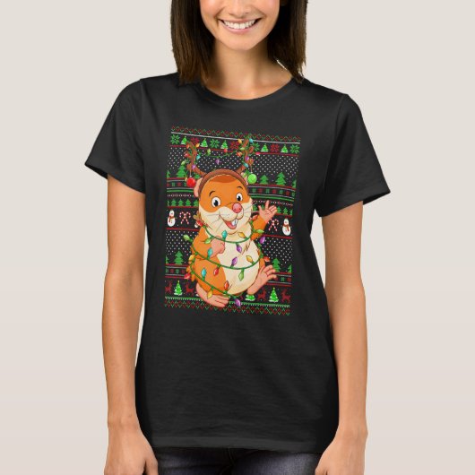 Ugly Xmas Sweater Style Lighting Hamster Christmas Tシャツ (正面)