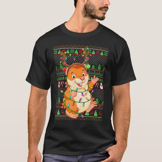 Ugly Xmas Sweater Style Lighting Hamster Christmas Tシャツ (正面)