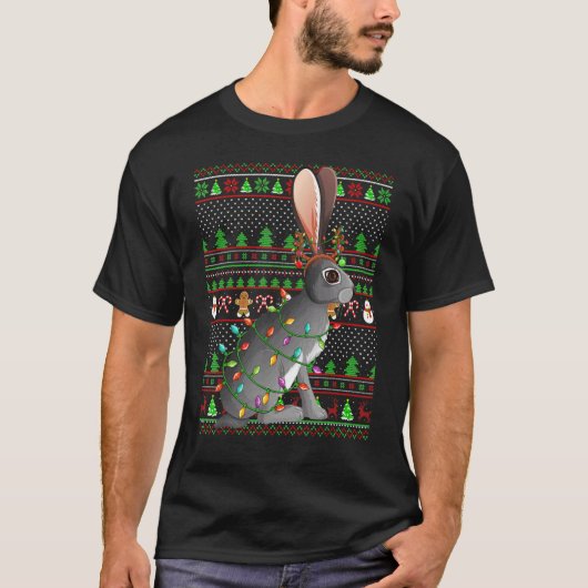 Ugly Xmas Sweater Style Lighting Hare Christmas Tシャツ (正面)