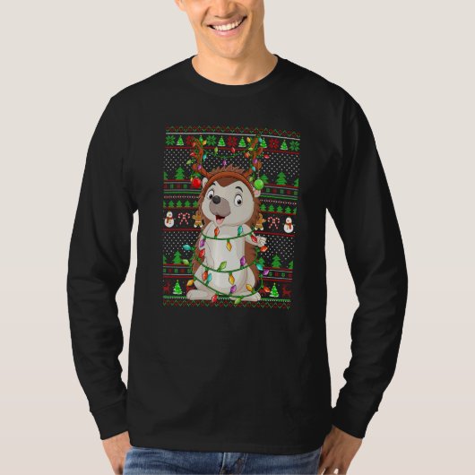 Ugly Xmas Sweater Style Lighting Hedgehog Christma Tシャツ (正面)