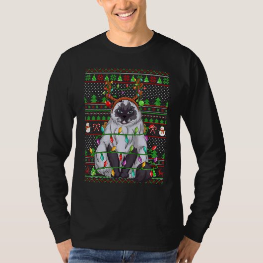 Ugly Xmas Sweater Style Lighting Himalayan Cat Chr Tシャツ (正面)