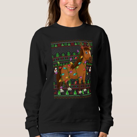 Ugly Xmas Sweater Style Lighting Horse Christmas スウェットシャツ (正面)