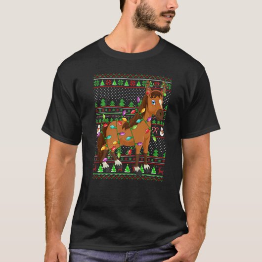 Ugly Xmas Sweater Style Lighting Horse Christmas Tシャツ (正面)