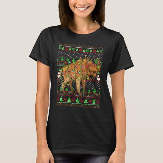 Ugly Xmas Sweater Style Lighting Hyena Christmas Tシャツ (正面)