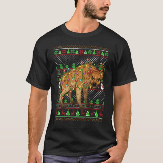 Ugly Xmas Sweater Style Lighting Hyena Christmas Tシャツ (正面)