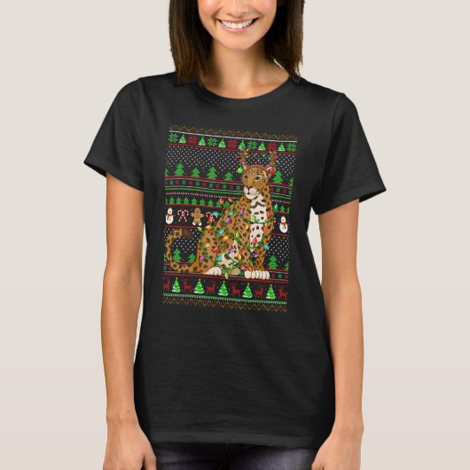 Ugly Xmas Sweater Style Lighting Jaguar Christmas Tシャツ (正面)