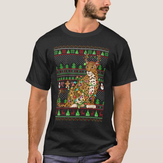 Ugly Xmas Sweater Style Lighting Jaguar Christmas Tシャツ (正面)