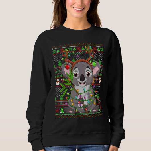 Ugly Xmas Sweater Style Lighting Koala Christmas スウェットシャツ (正面)