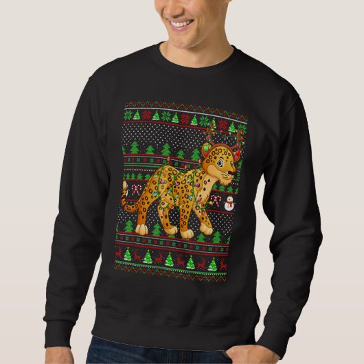 Ugly Xmas Sweater Style Lighting Leopard Christmas スウェットシャツ (正面)