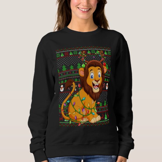 Ugly Xmas Sweater Style Lighting Lion Christmas スウェットシャツ (正面)