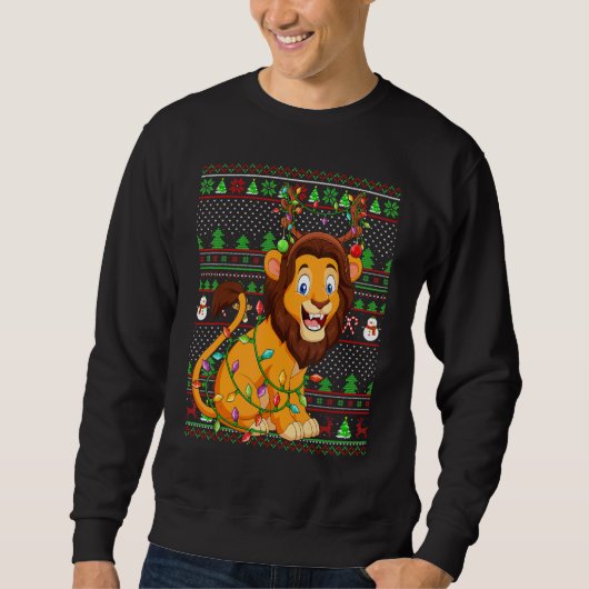 Ugly Xmas Sweater Style Lighting Lion Christmas スウェットシャツ (正面)