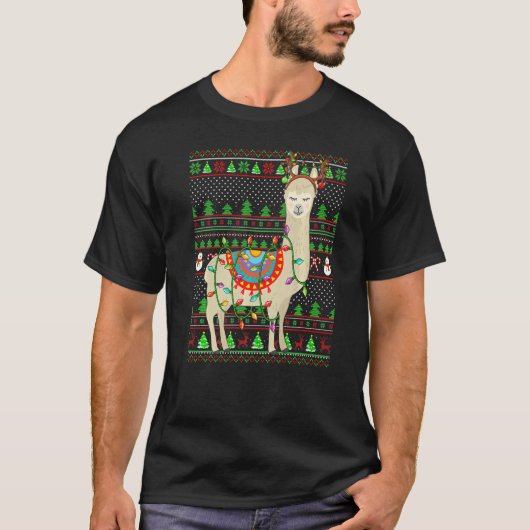 Ugly Xmas Sweater Style Lighting Llama Christmas Tシャツ (正面)