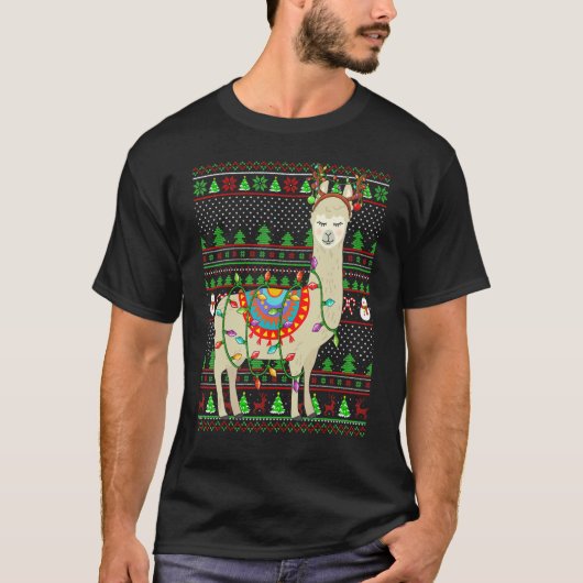 Ugly Xmas Sweater Style Lighting Llama Christmas Tシャツ (正面)