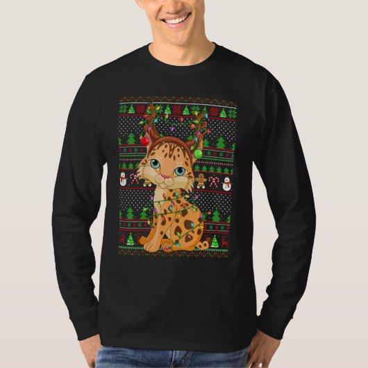 Ugly Xmas Sweater Style Lighting Lynx Christmas Tシャツ (正面)
