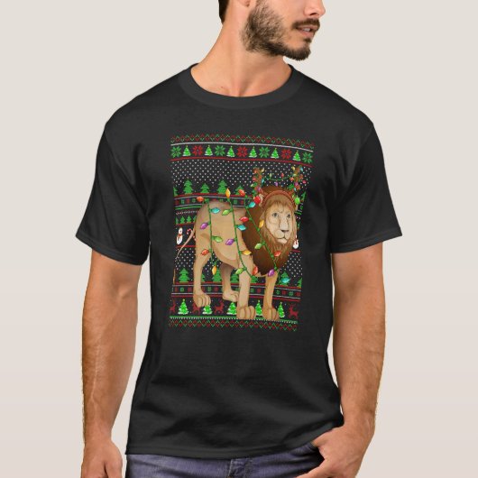 Ugly Xmas Sweater Style Lighting Mountain Lion Chr Tシャツ (正面)