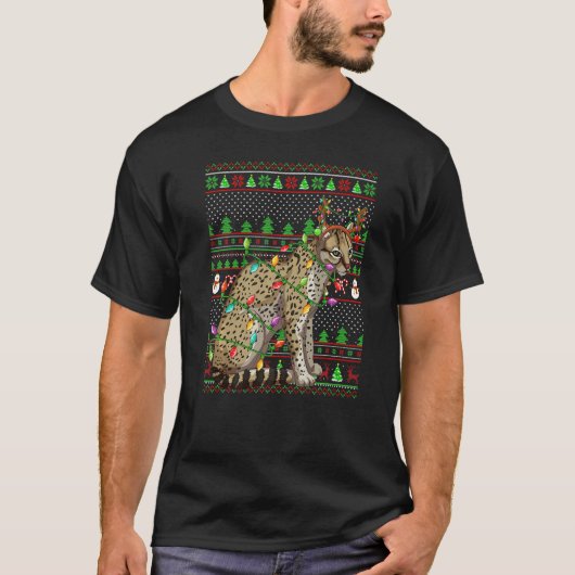 Ugly Xmas Sweater Style Lighting Ocelot Christmas  Tシャツ (正面)