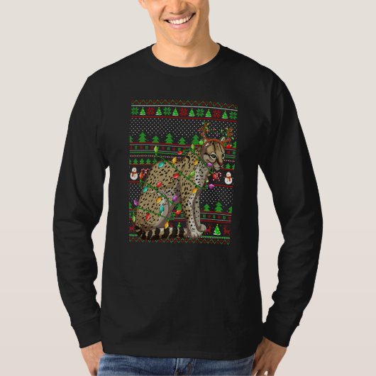 Ugly Xmas Sweater Style Lighting Ocelot Christmas  Tシャツ (正面)