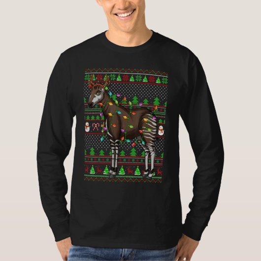 Ugly Xmas Sweater Style Lighting Okapi Christmas Tシャツ (正面)