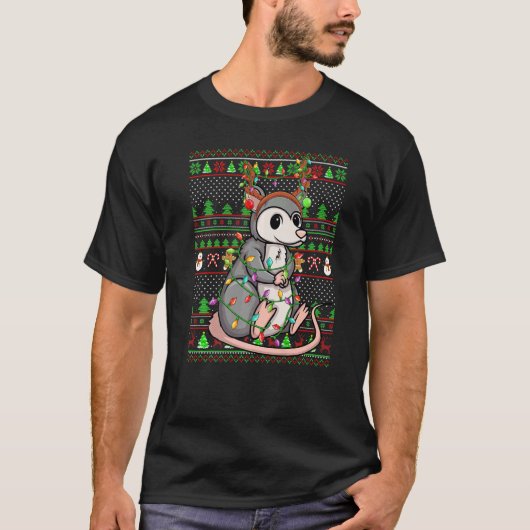 Ugly Xmas Sweater Style Lighting Opossum Christmas Tシャツ (正面)
