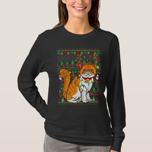 Ugly Xmas Sweater Style Lighting Persian Cat Chris Tシャツ (正面)