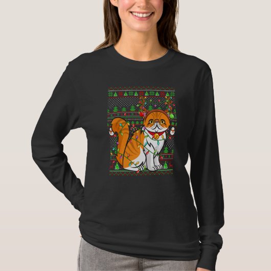 Ugly Xmas Sweater Style Lighting Persian Cat Chris Tシャツ (正面)