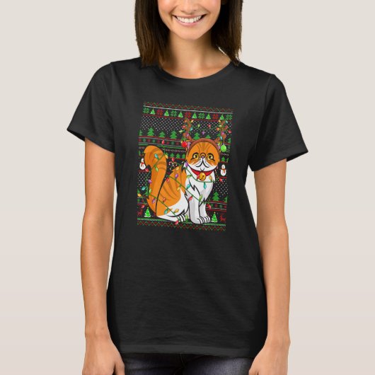 Ugly Xmas Sweater Style Lighting Persian Cat Chris Tシャツ (正面)