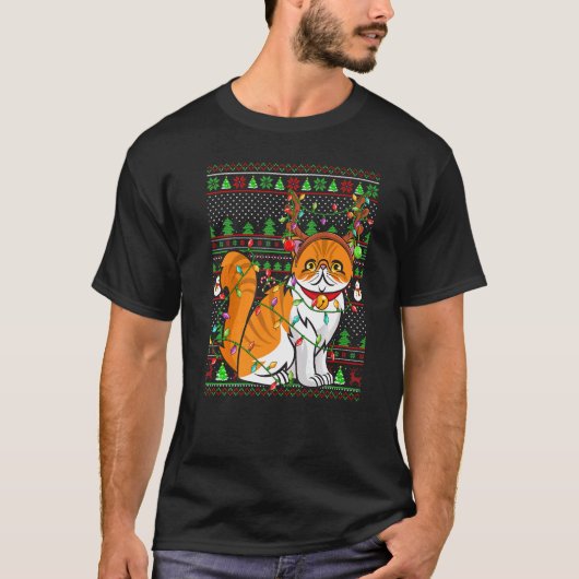 Ugly Xmas Sweater Style Lighting Persian Cat Chris Tシャツ (正面)