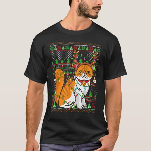 Ugly Xmas Sweater Style Lighting Persian Cat Chris Tシャツ (正面)