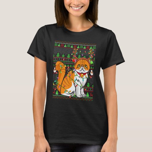 Ugly Xmas Sweater Style Lighting Persian Cat Chris Tシャツ (正面)