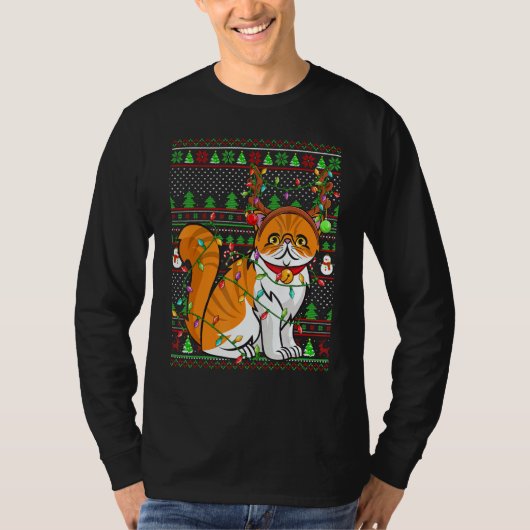 Ugly Xmas Sweater Style Lighting Persian Cat Chris Tシャツ (正面)