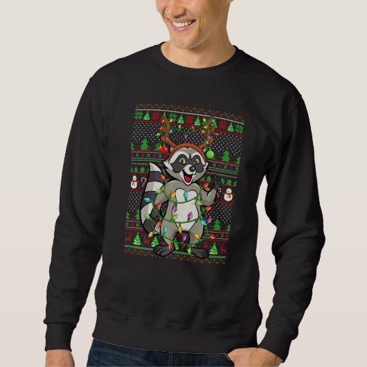 Ugly Xmas Sweater Style Lighting Raccoon Christmas スウェットシャツ (正面)