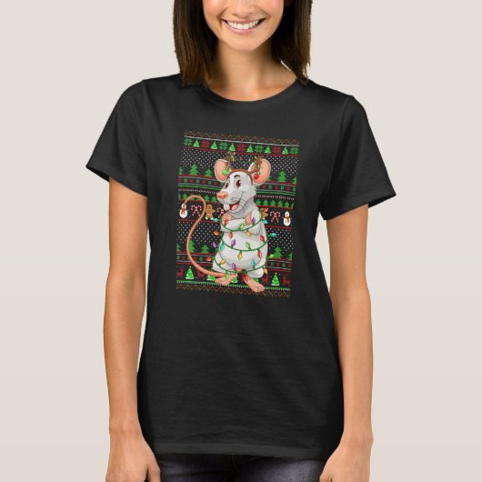 Ugly Xmas Sweater Style Lighting Rat Christmas Tシャツ (正面)