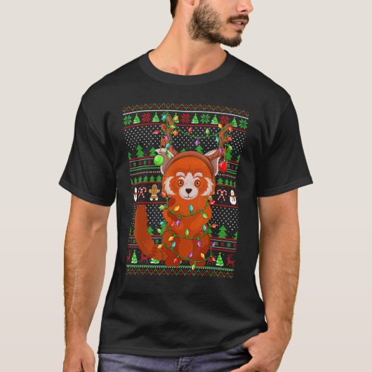 Ugly Xmas Sweater Style Lighting Red Panda Christm Tシャツ (正面)