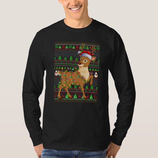 Ugly Xmas Sweater Style Lighting Reindeer Christma Tシャツ (正面)