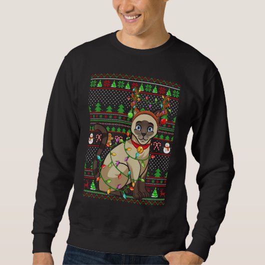 Ugly Xmas Sweater Style Lighting Siamese Cat Chris スウェットシャツ (正面)