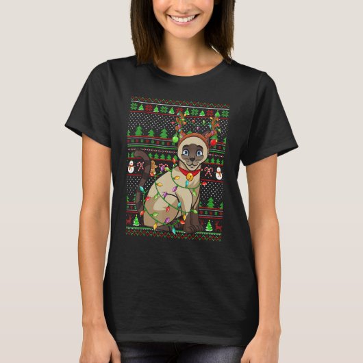 Ugly Xmas Sweater Style Lighting Siamese Cat Chris Tシャツ (正面)