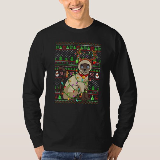 Ugly Xmas Sweater Style Lighting Siamese Cat Chris Tシャツ (正面)