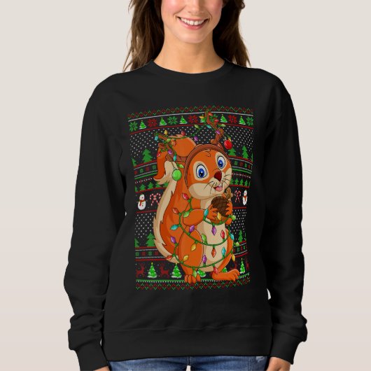 Ugly Xmas Sweater Style Lighting Squirrel Christma スウェットシャツ (正面)
