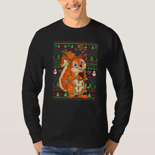 Ugly Xmas Sweater Style Lighting Squirrel Christma Tシャツ (正面)