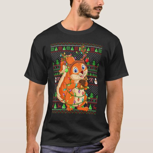 Ugly Xmas Sweater Style Lighting Squirrel Christma Tシャツ (正面)