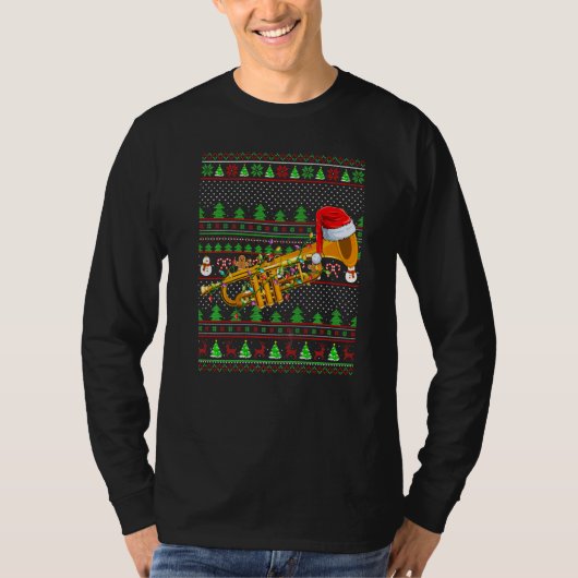 Ugly Xmas Sweater Style Lighting Trumpet Christmas Tシャツ (正面)
