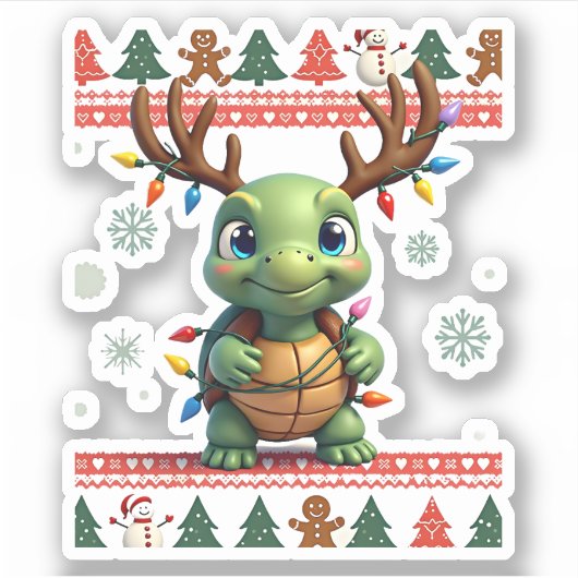 Ugly Xmas Sweater Style Lighting Turtle Christmas  シール (正面)