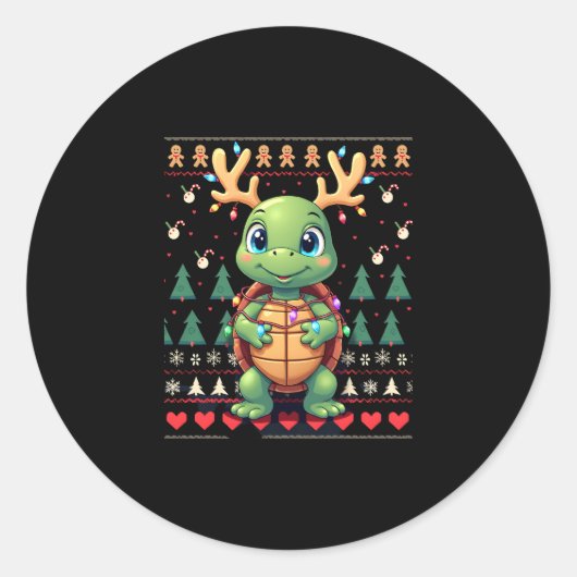 Ugly Xmas Sweater Style Lighting Turtle Christmas ラウンドシール (正面)