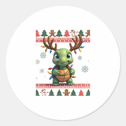 Ugly Xmas Sweater Style Lighting Turtle Christmas  ラウンドシール (正面)