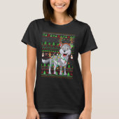 Ugly Xmas Sweater Style Lighting Wolf Christmas Tシャツ (正面)