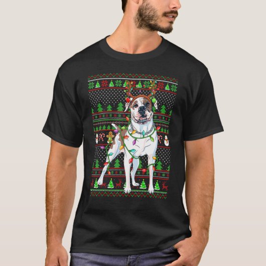 Ugly Xmas Sweater Style Lights American Bulldog Ch Tシャツ (正面)