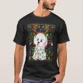 Ugly Xmas Sweater Style Lights Havanese Dog Christ Tシャツ (正面)