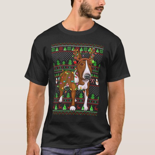 Ugly Xmas Sweater Style Lights Rat Terrier Dog Chr Tシャツ (正面)