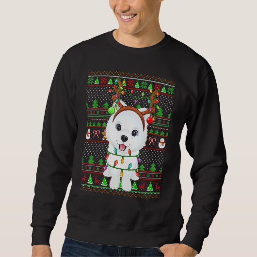 Ugly Xmas Sweater Style Lights Samoyed Dog Christm スウェットシャツ (正面)